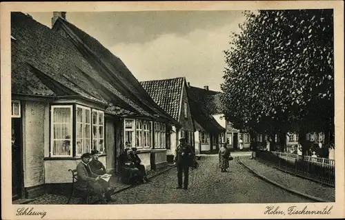 Ak Holm Schleswig an der Schlei, Fischerviertel, Straßenpartie, Wohnhäuser, Anwohner