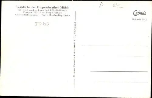 Ak Bergisch Gladbach Nordrhein Westfalen, Waldweiher, Waldschenke Diepeschrather Mühle