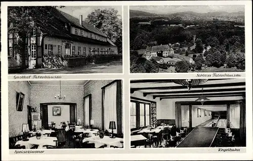 Ak Tatenhausen Bokel Halle in Westfalen, Gasthof, Schloss, Speisezimmer, Kegelbahn