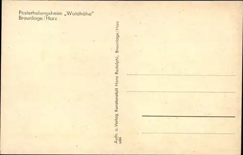 Ak Braunlage im Oberharz, Posterholungsheim Waldhöhe