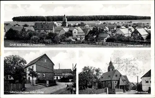 Ak Dörth im Hunsrück, Gesamtansicht, Lebesnmittelhaus Albert Christ, Pfarrkirche