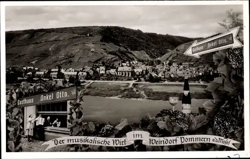 Ak Pommern an der Mosel, Gasthof Onkel Otto, Panorama vom Ort, Wein