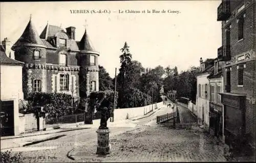 Ak Yerres Essonne, Le Château et la Rue de Concy