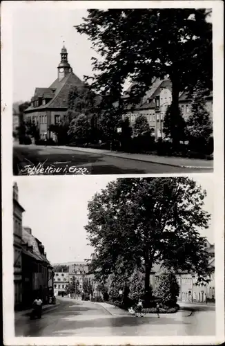 Foto Ak Schlettau im Erzgebirge Sachsen, Straßenpartie mit Kirche