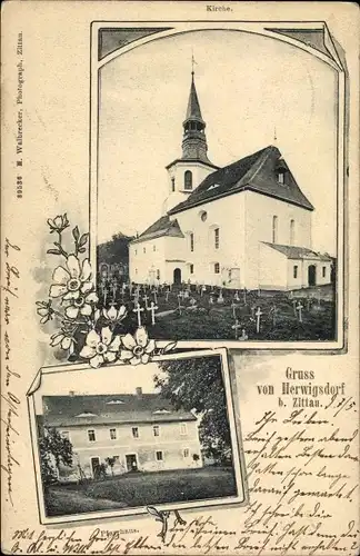 Ak Herwigsdorf Mittelherwigsdorf in Sachsen, Kirche, Pfarrhaus