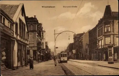 Ak Wilhelmshaven in Niedersachsen, Bismarckstraße, Straßenbahn