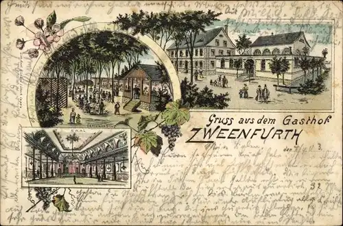 Litho Zweenfurth Borsdorf in Sachsen, Gasthof, Innenansicht