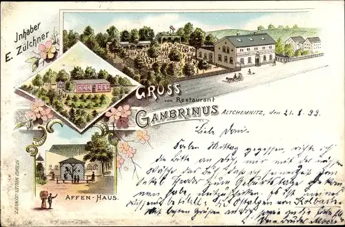 Litho Altchemnitz Chemnitz Sachsen, Restaurant Gambrinus, Affenhaus