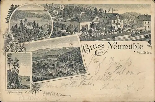 Vorläufer Litho Neumühle in Thüringen, Gastwirtschaft, Panorama, 1895