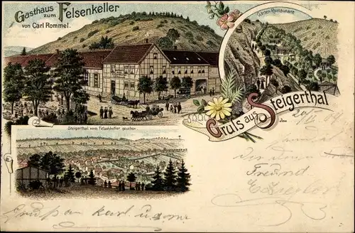 Litho Steigerthal Nordhausen in Thüringen, Gasthaus zum Felsenkeller