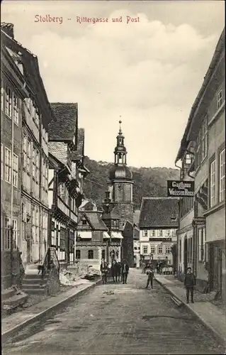 Ak Stolberg Südharz, Rittergasse, Post, Gasthaus zum Weißen Ross