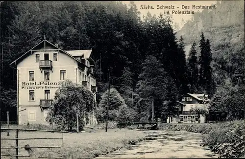 Ak Polenztal b. Sebnitz Sächs. Schweiz, Hotel, Waldpartie