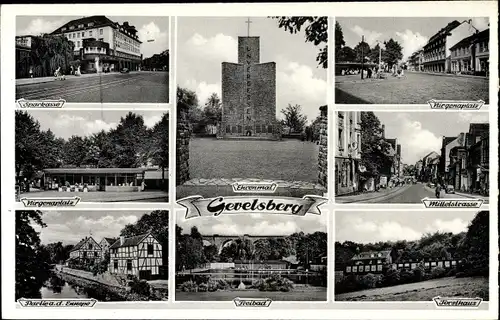 Ak Gevelsberg Kreis Ennepe Ruhr, Ehrenmal, Nirgenaplatz, Freibad, Forsthaus