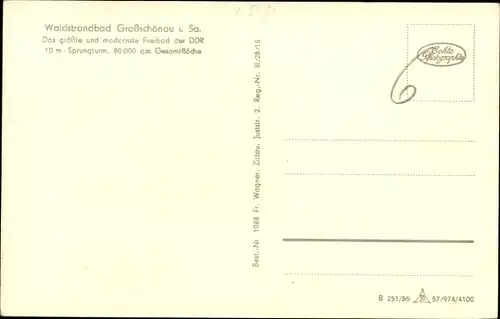 Ak Großschönau im Kreis Görlitz, Partie im Waldstrandbad, Sprungturm, Freibad, Schwimmbecken