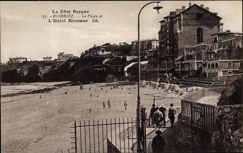 Ak Biarritz Pyrénées Atlantiques, La Plage, L'Hotel Miramar