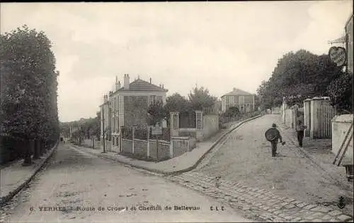 Ak Yerres Essonne, Route de Crosne et Chemin de Bellevue