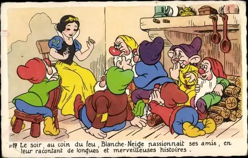 Künstler Ak Walt Disney, Schneewittchen, Snow White, Blanche Neige, Zwerge