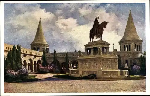 Ak Budapest, Blick aufs St. Stephans Monument, Garten