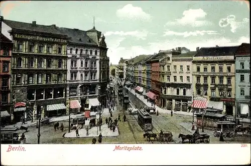 Ak Berlin Kreuzberg, Moritzplatz, Straßenbahn, G. A. Pietzker, Kutschen