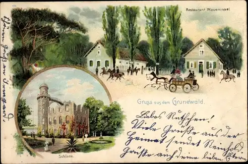 Litho Berlin Zehlendorf Wannsee, Pfaueninsel, Schloss, Restaurant