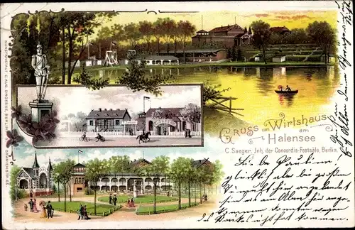 Litho Berlin Grunewald Halensee, Wirtshaus am Halensee, Inh. C. Saeger