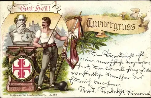 Litho Turnergruß, Deutscher Turnerbund, Gut Heil, Turnvater Jahn