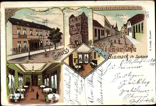 Litho Bismark in der Altmark, Straße, Wiener Café, Goldene Laus