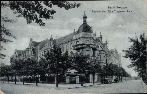 Ak Berlin Treptow, Puderstraße, Ecke Treptower Park