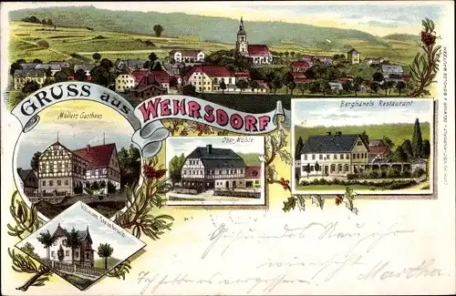 Litho Wehrsdorf Sohland an der Spree in Sachsen, Berghänels Restaurant, Müllers Gasthaus, Villa