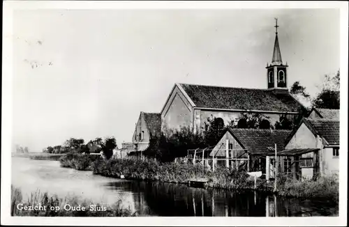 Ak Nordholland Niederlande, Gezicht op Oude Sluis, Kerk