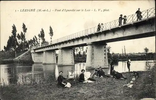 Ak Lézigné Maine-et-Loire, Pont d'Ignerelle sur le Loir