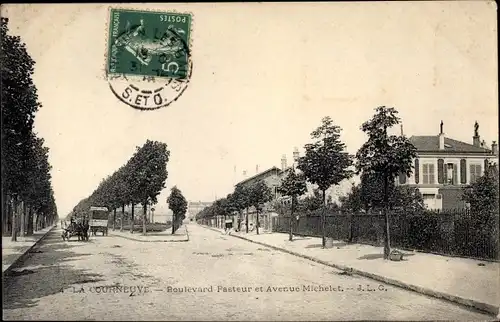 Ak La Courneuve Seine Saint Denis, Boulevard Pasteur et Avenue Michelet