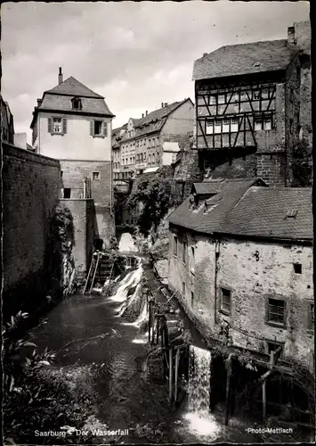 Ak Saarburg an der Saar Bezirk Trier, Wasserfall, Stadtbild