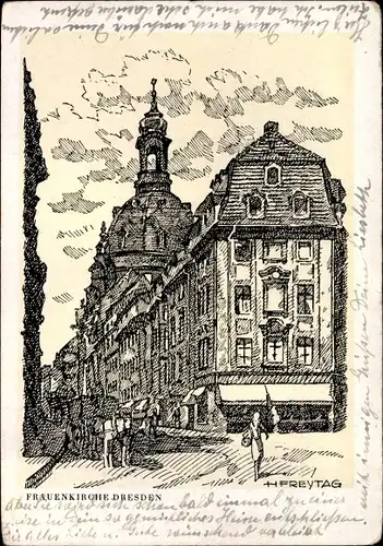 Künstler Ak Freytag, H., Dresden Altstadt, Frauenkirche