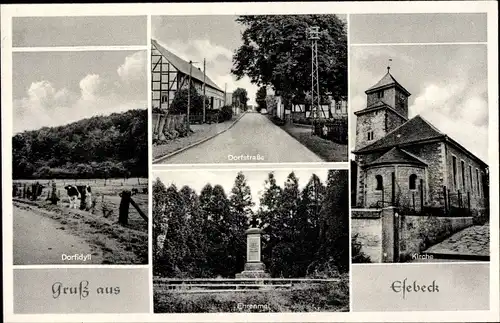 Ak Esebeck Göttingen in Niedersachsen, Kirche, Dorfstraße, Geschäftshaus Rehbein, Ehrenmal