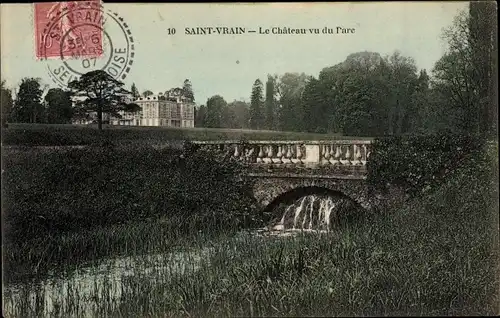 Ak Saint Vrain Essonne, Le Chateau vu du Parc