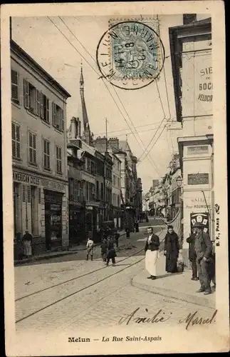 Ak Melun Seine et Marne, La Rue Saint Aspais