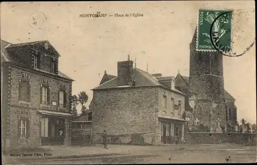 Ak Montchamp Calvados, Place de l'Eglise
