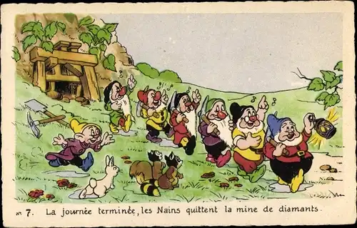 Künstler Ak Walt Disney, Schneewittchen, Snow White, Zwerge