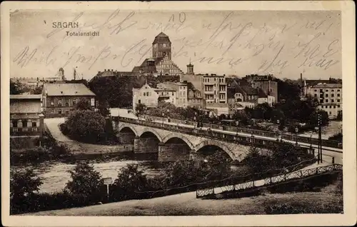 Ak Żagań Sagan Schlesien, Totalansicht der Ortschaft