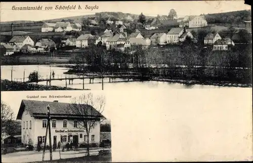 Ak Schönfeld Olbernhau im Erzgebirge Sachsen, Gasthof zum Schweizerhaus, Gesamtansicht