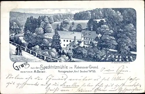 Litho Spechtritz Rabenau, Rabenauer Grund, Spechtritzmühle