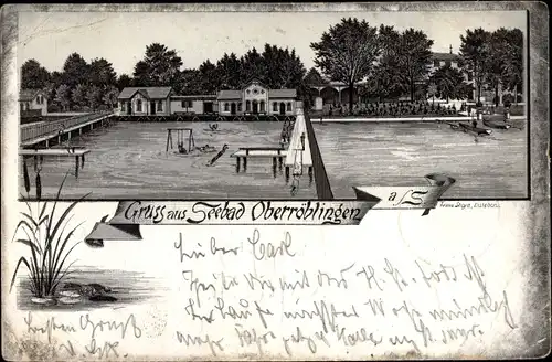 Litho Oberröblingen Röblingen am See Mansfelder Land, Freibad