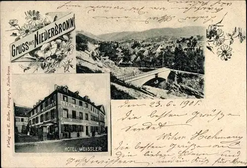 Ak Niederbronn les Bains Bad Niederbronn Elsass Bas Rhin, Hotel Weissler, Blick auf den Ort