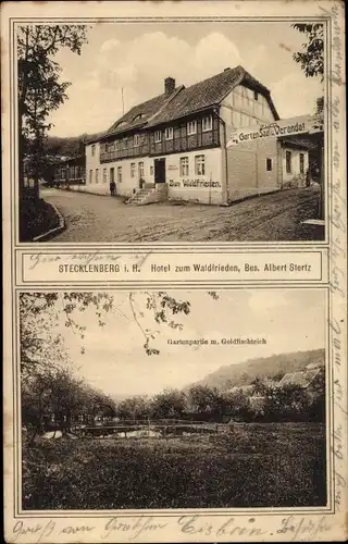 Ak Stecklenberg Thale im Harz, Hotel zum Waldfrieden, Goldfischteich