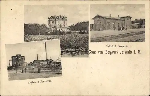 Ak Jessenitz Lübtheen in Mecklenburg, Kaliwerk, Bahnhof, Villa