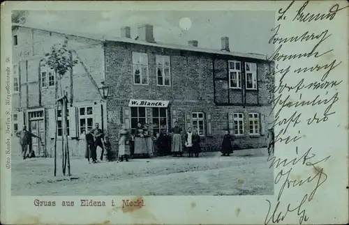 Mondschein Ak Eldena in Mecklenburg, Geschäftshaus W. Blanck