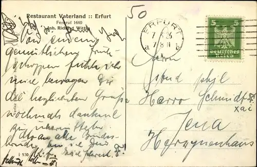 Ak Erfurt, Restaurant Vaterland, Inh. Richard Wittig, Innenansicht