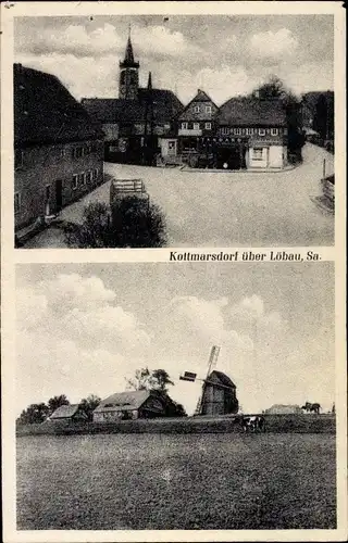 Ak Kottmarsdorf Kottmar in der Oberlausitz, Mühle, Ortskern, Standard, Kirchturm