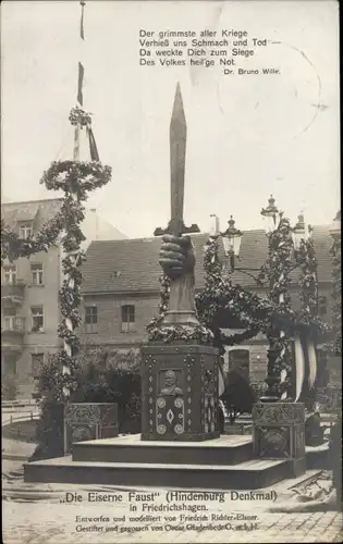 Ak Berlin Köpenick Friedrichshagen, Die Eiserne Faust, Hindenburg Denkmal